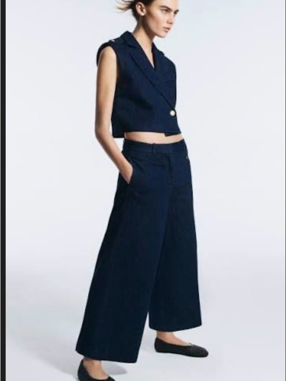 ZARA Cropped Wide-Leg Pants with Vest in Navy